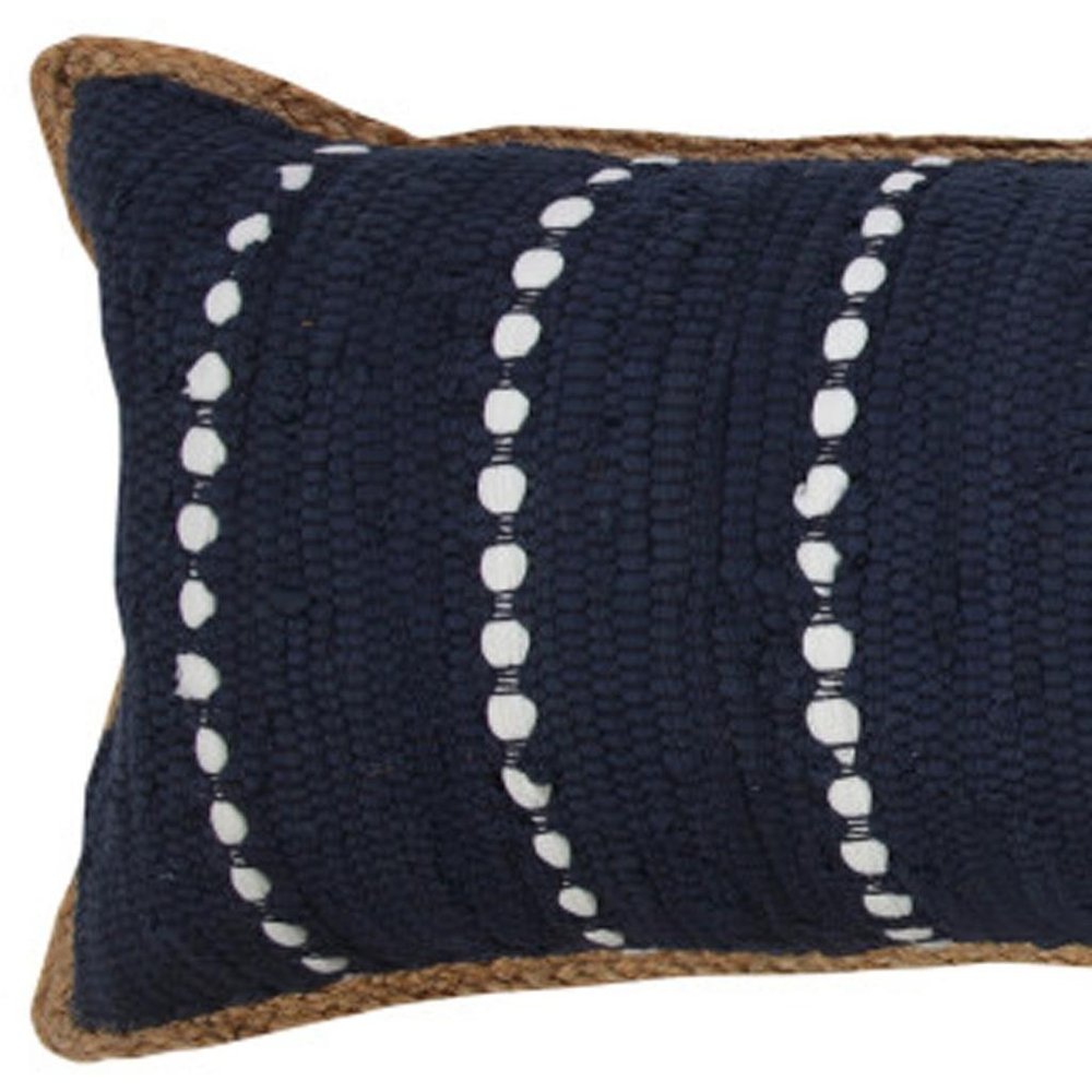 14" X 36" Blue And White Lumbar Beach Striped Cotton Blend Throw Pillow Cover