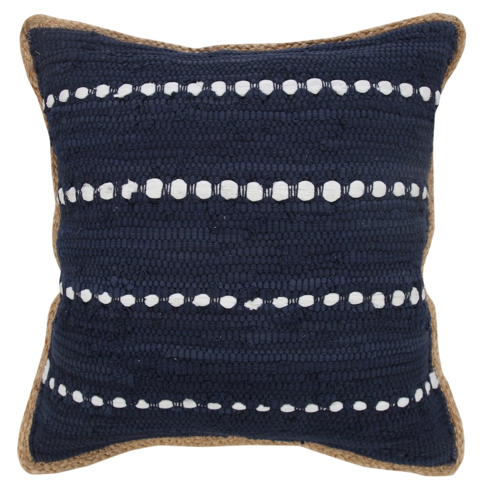 20" Navy Blue And White Beach Striped Cotton Blend Throw Pillow Cover