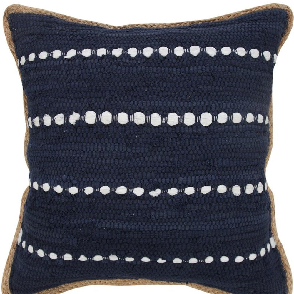 20" Blue And White Beach Striped Cotton Blend Throw Pillow Cover