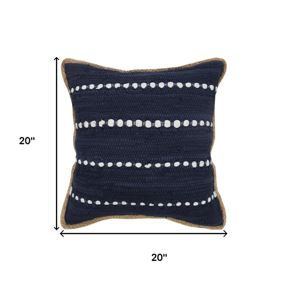 20" Blue And White Beach Striped Cotton Blend Throw Pillow Cover