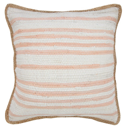 20" Pink And White Beach Striped Cotton Blend Throw Pillow Cover with Texture