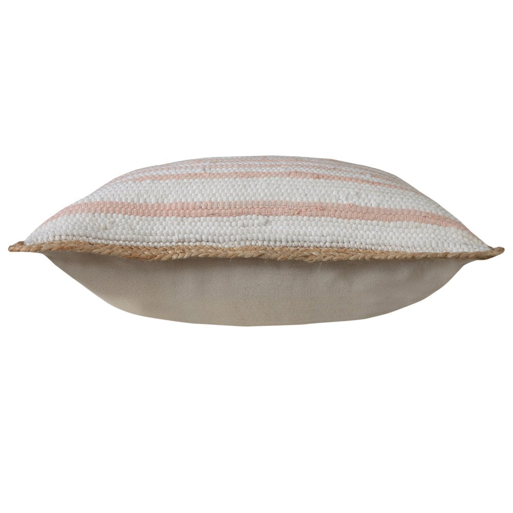 20" Pink And White Beach Striped Cotton Blend Throw Pillow Cover with Texture