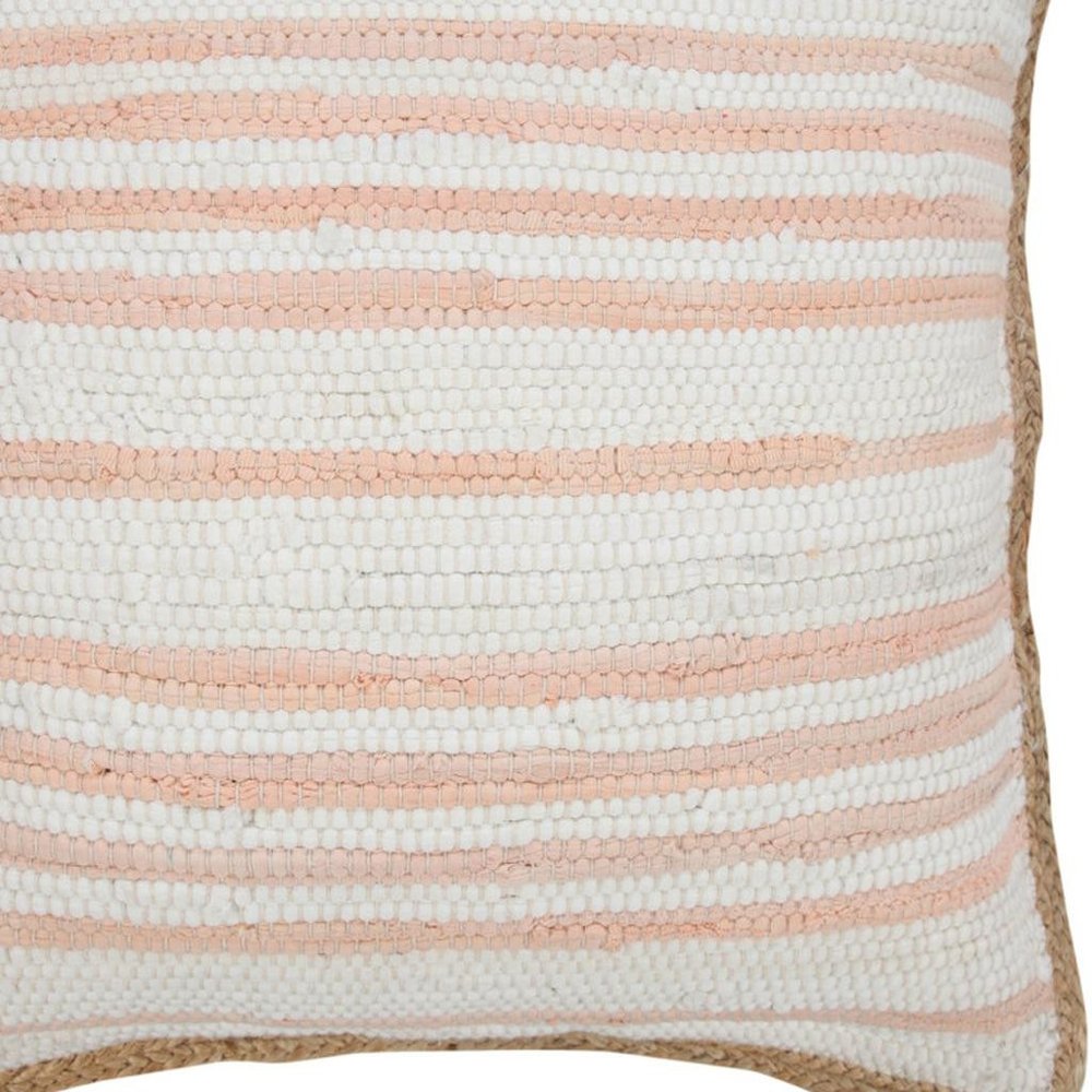 20" Pink And White Beach Striped Cotton Blend Throw Pillow Cover with Texture