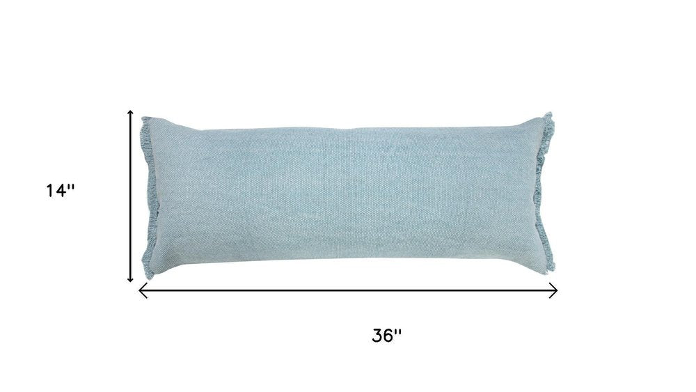 14" X 36" Blue Lumbar Cotton Throw Pillow Cover