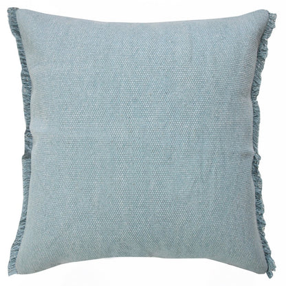 20" Blue Cotton Throw Pillow Cover with Fringe