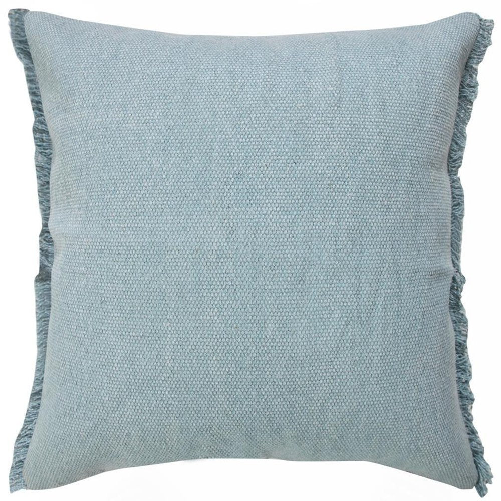 20" Blue Cotton Throw Pillow Cover with Fringe