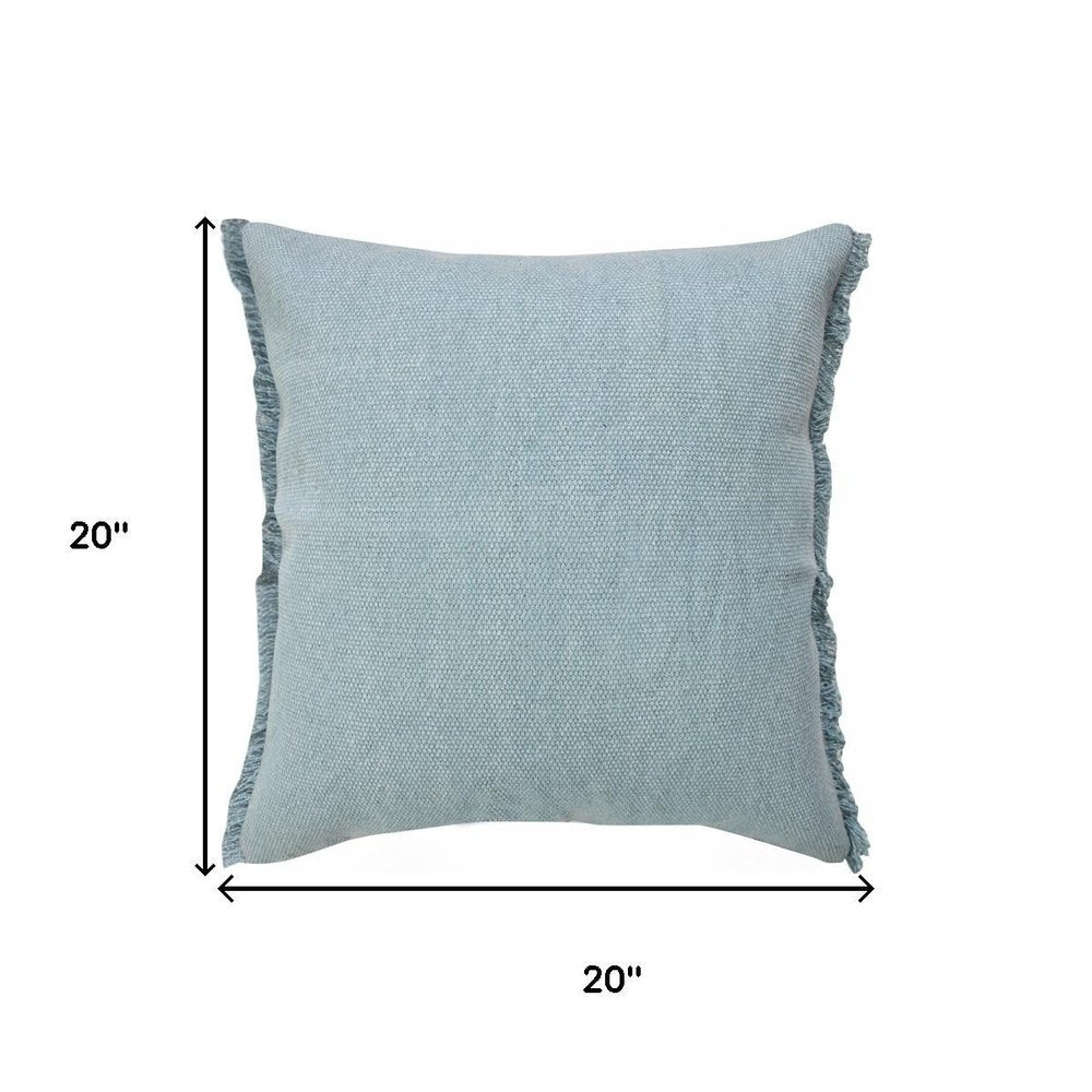 20" Blue Cotton Throw Pillow Cover with Fringe