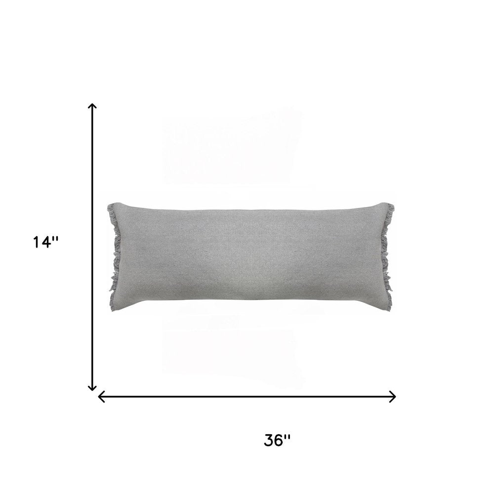 14" X 36" Gray Lumbar Cotton Throw Pillow Cover