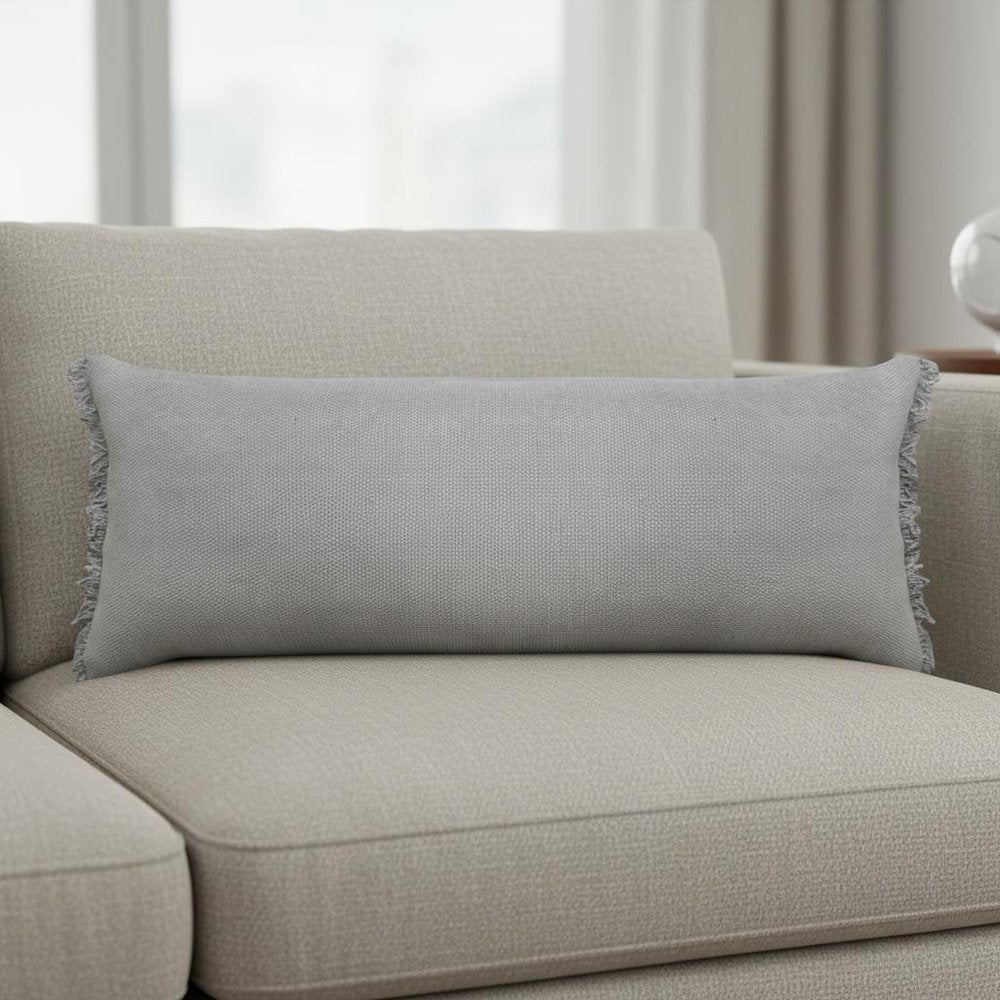 14" X 36" Gray Lumbar Cotton Throw Pillow Cover