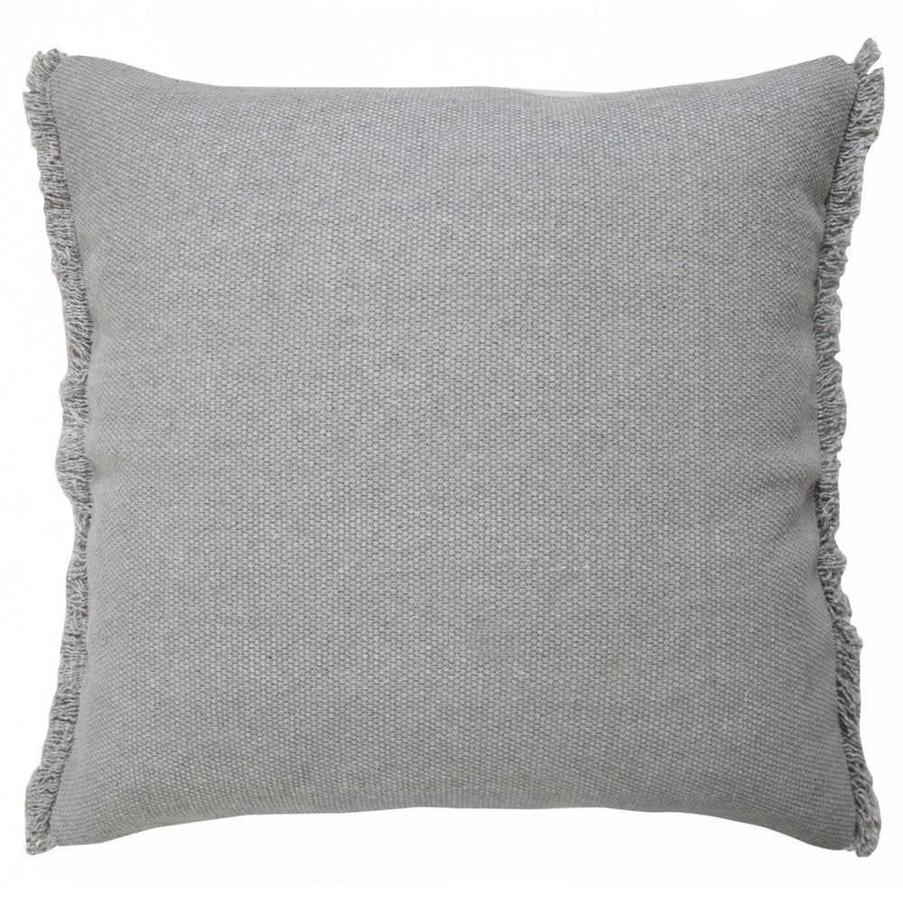 20" Gray Cotton Throw Pillow Cover with Fringe
