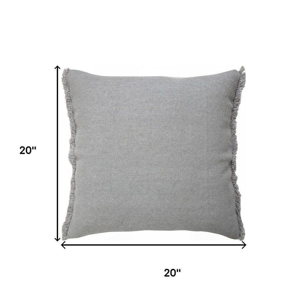 20" Gray Cotton Throw Pillow Cover with Fringe