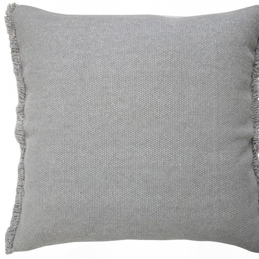 20" Gray Cotton Throw Pillow Cover with Fringe