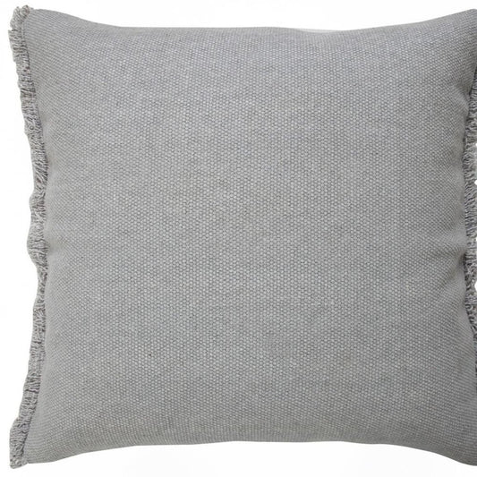 20" Gray Cotton Throw Pillow Cover with Fringe