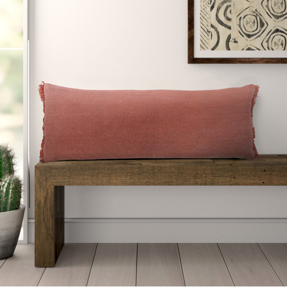 14" X 36" Red Lumbar Cotton Throw Pillow Cover