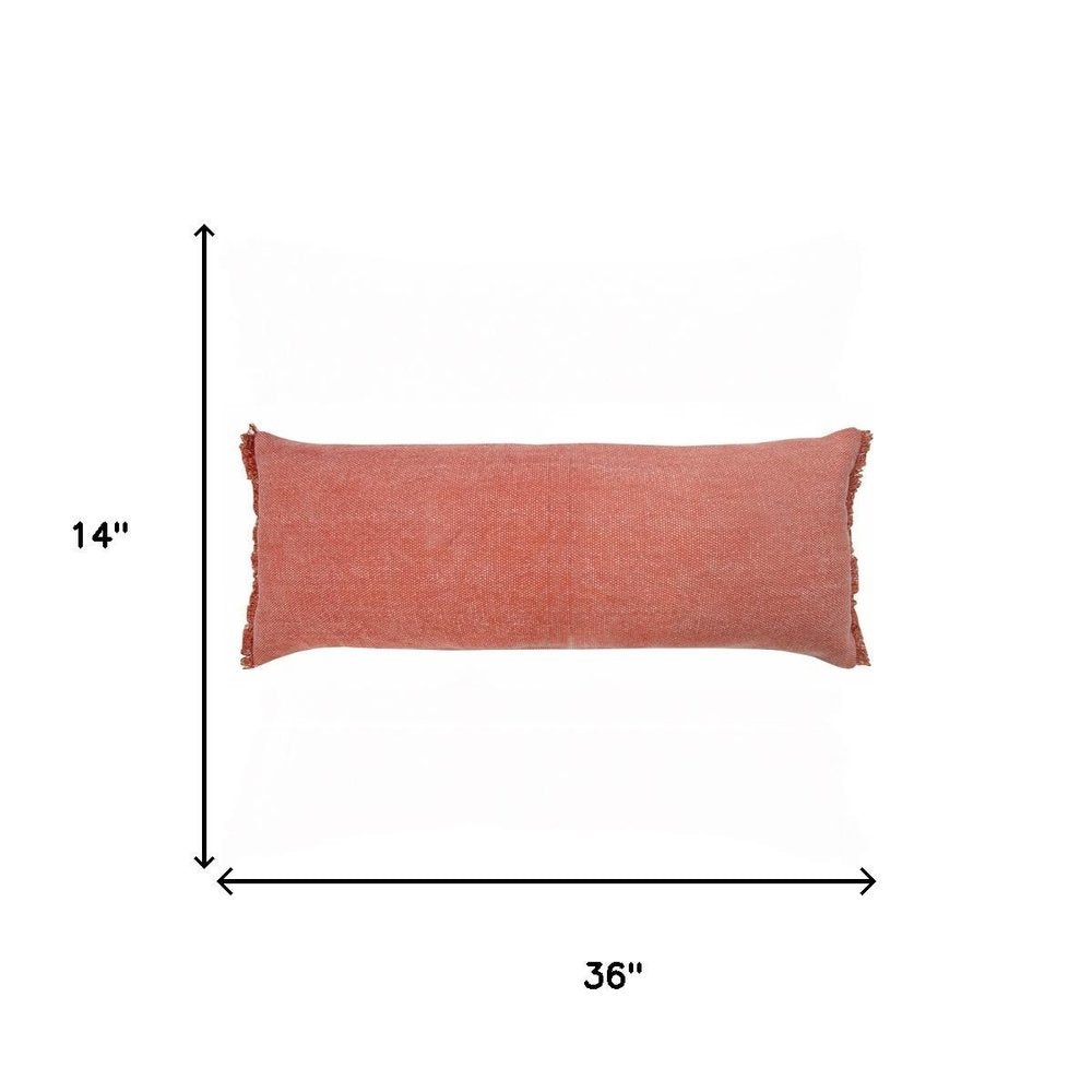14" X 36" Red Lumbar Cotton Throw Pillow Cover