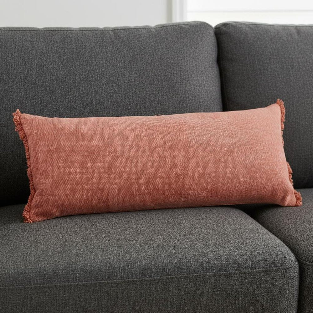 14" X 36" Red Lumbar Cotton Throw Pillow Cover