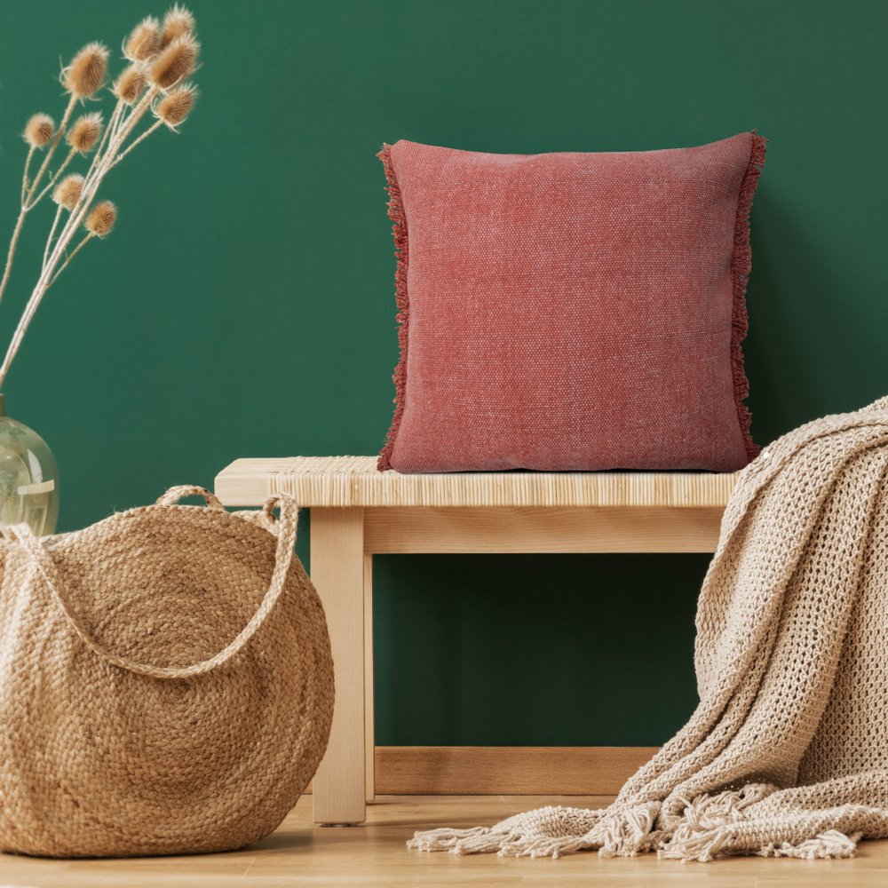 20" Red Cotton Throw Pillow Cover