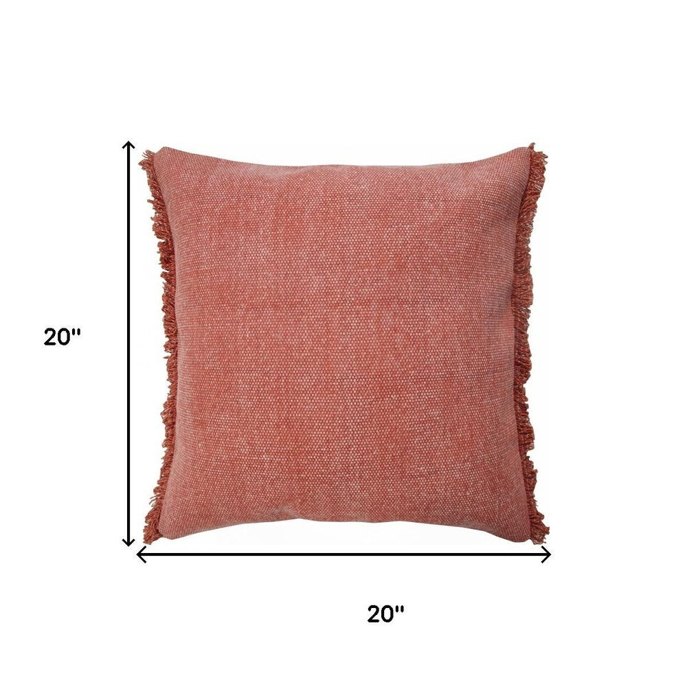 20" Red Cotton Throw Pillow Cover with Fringe
