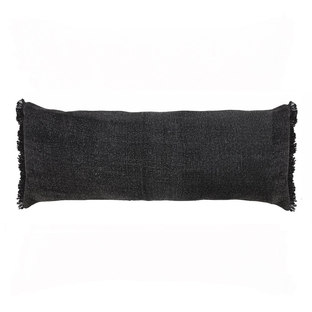 14" X 36" Black Lumbar Cotton Throw Pillow Cover