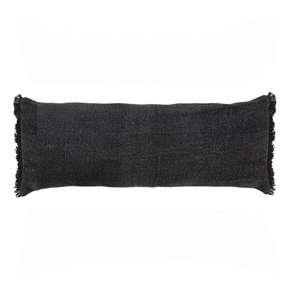 14" X 36" Black Lumbar Cotton Throw Pillow Cover