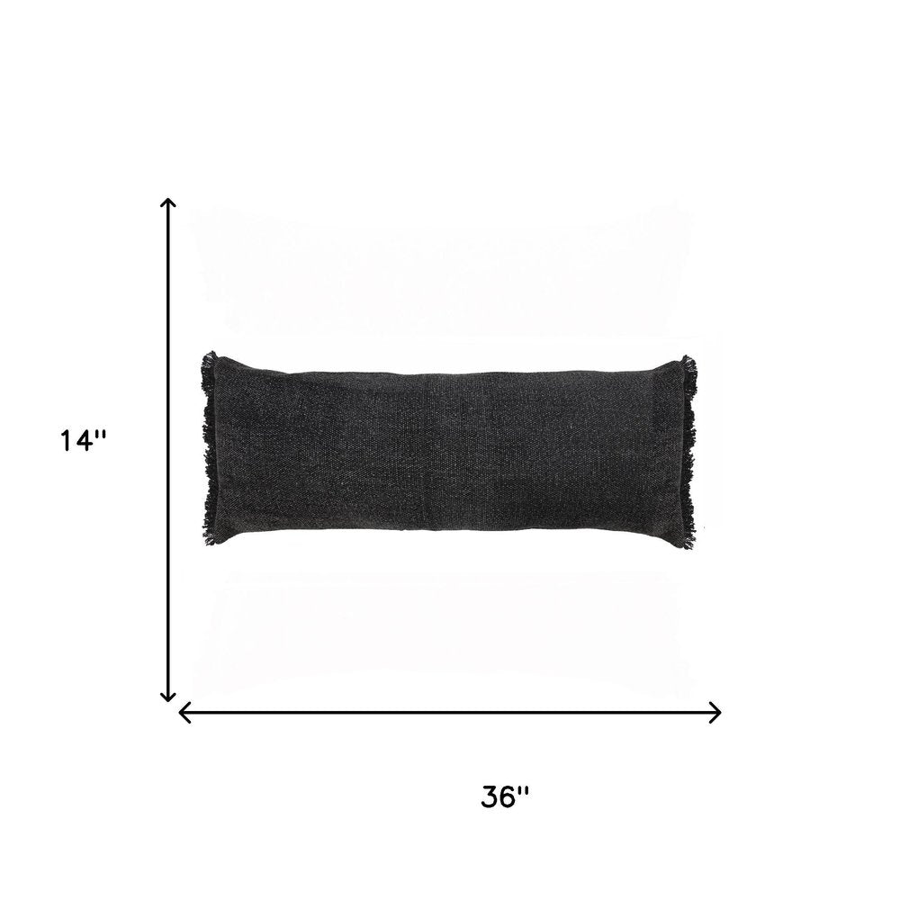 14" X 36" Black Lumbar Cotton Throw Pillow Cover
