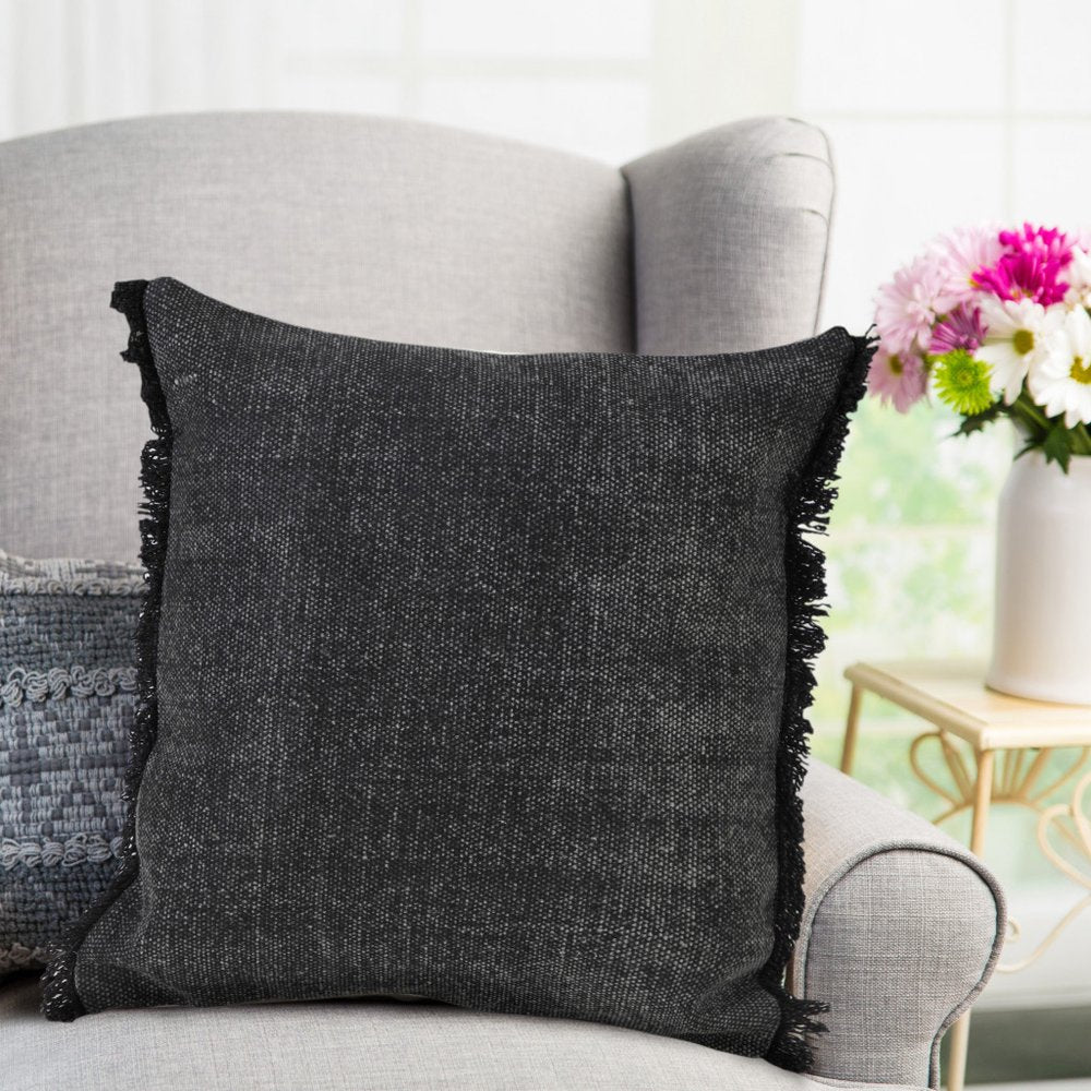 20" Black Cotton Throw Pillow Cover
