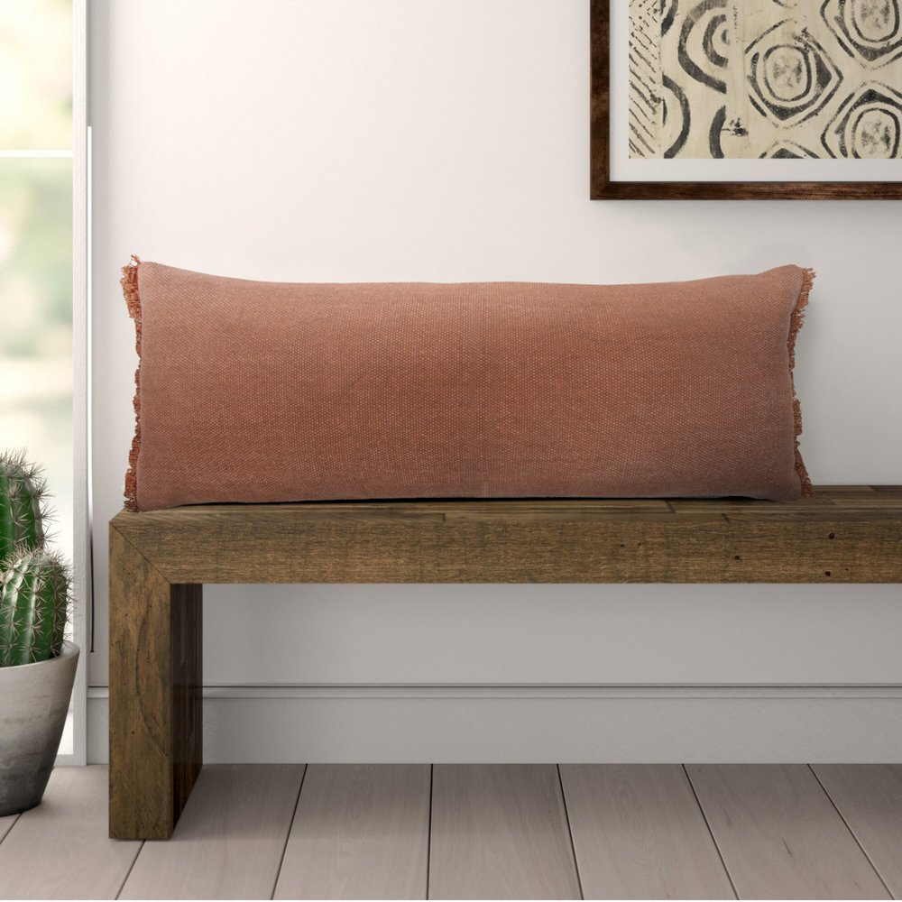 14" X 36" Brown Lumbar Cotton Throw Pillow Cover