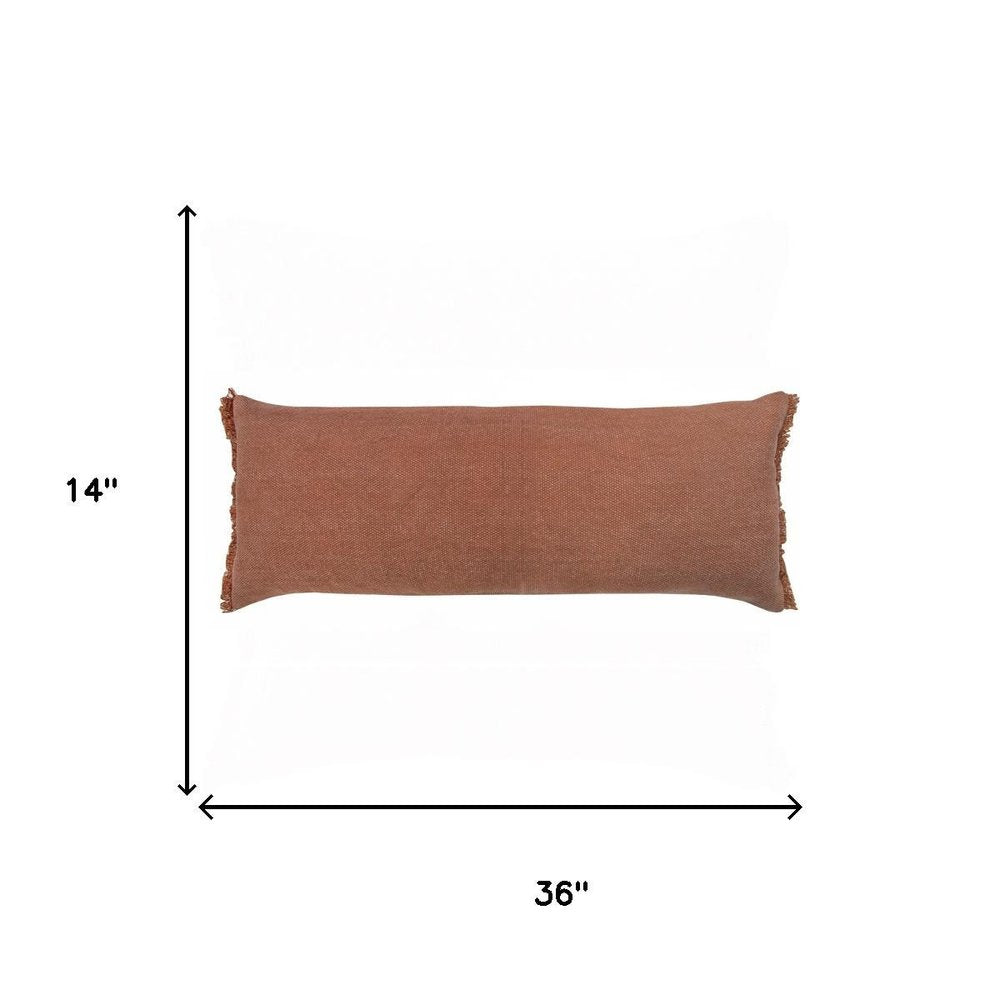 14" X 36" Brown Lumbar Cotton Throw Pillow Cover