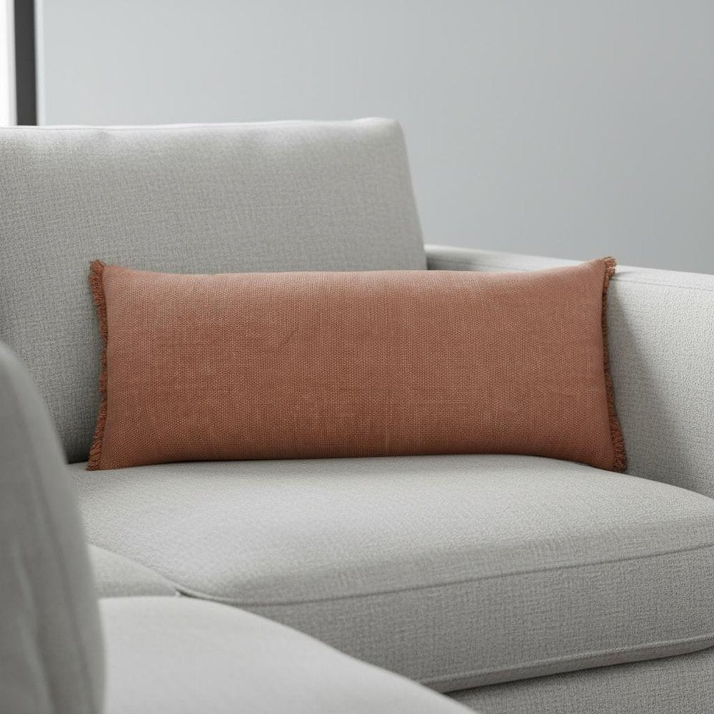 14" X 36" Brown Lumbar Cotton Throw Pillow Cover