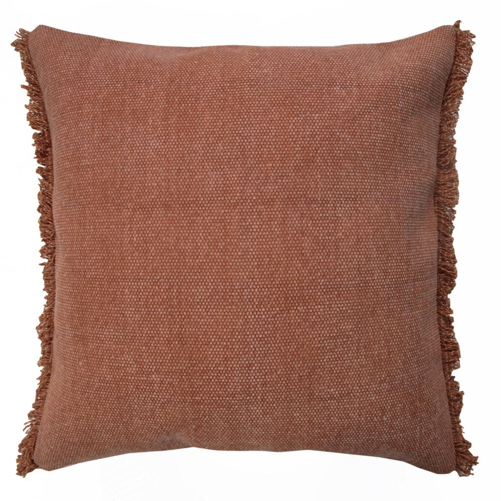 20" Brown Cotton Throw Pillow Cover with Fringe