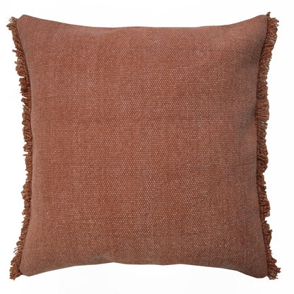 20" Brown Cotton Throw Pillow Cover with Fringe