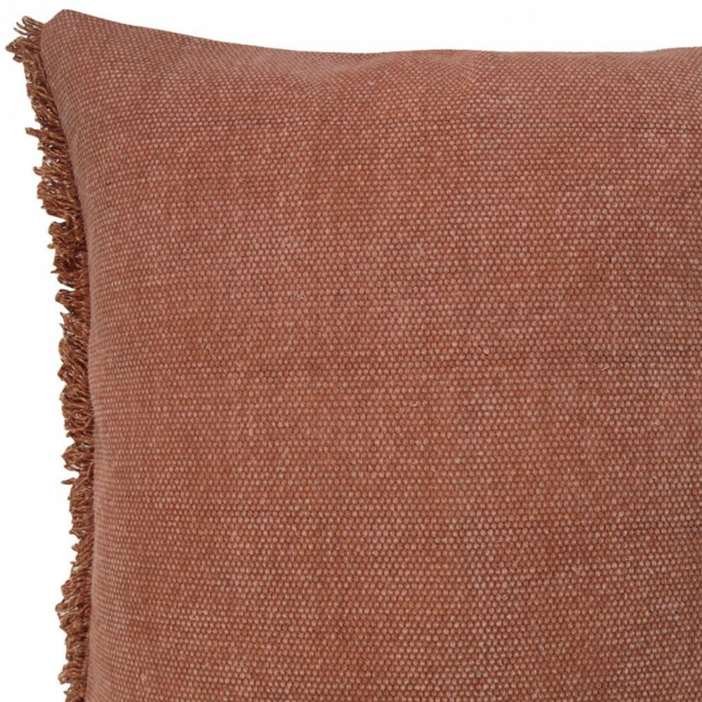 20" Brown Cotton Throw Pillow Cover with Fringe