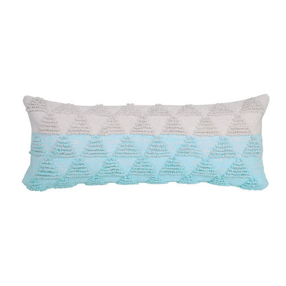 14" X 36" Blue And White Lumbar Geometric Cotton Throw Pillow Cover with Texture