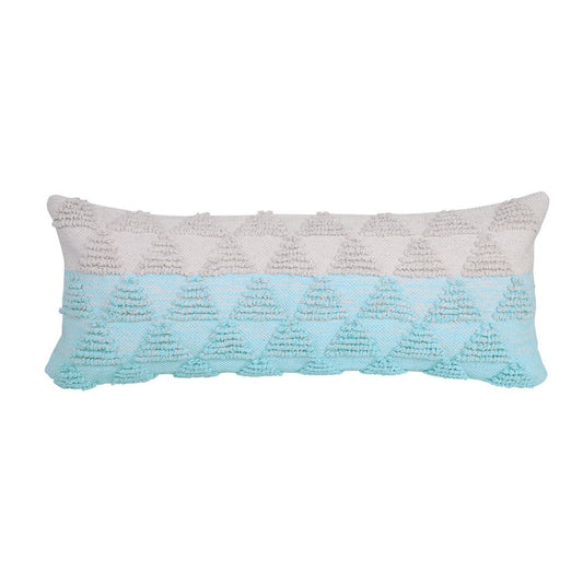 14" X 36" Blue And White Lumbar Geometric Cotton Throw Pillow Cover with Texture