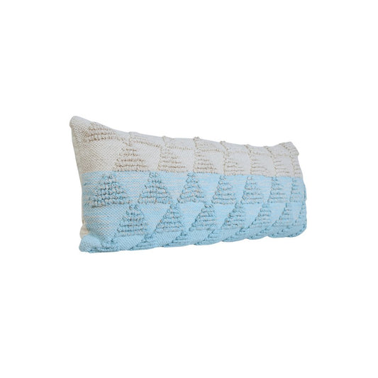 14" X 36" Blue And White Lumbar Geometric Cotton Throw Pillow Cover with Texture
