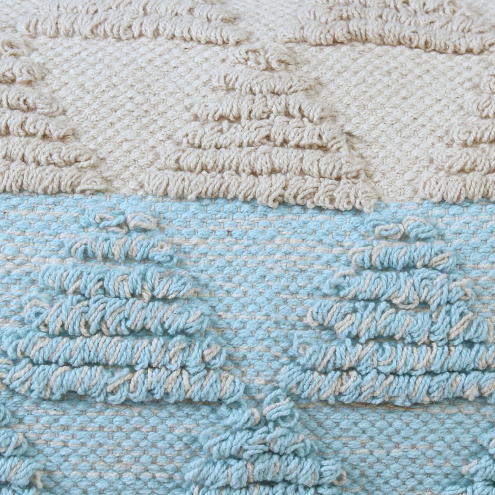 14" X 36" Blue And White Lumbar Geometric Cotton Throw Pillow Cover with Texture