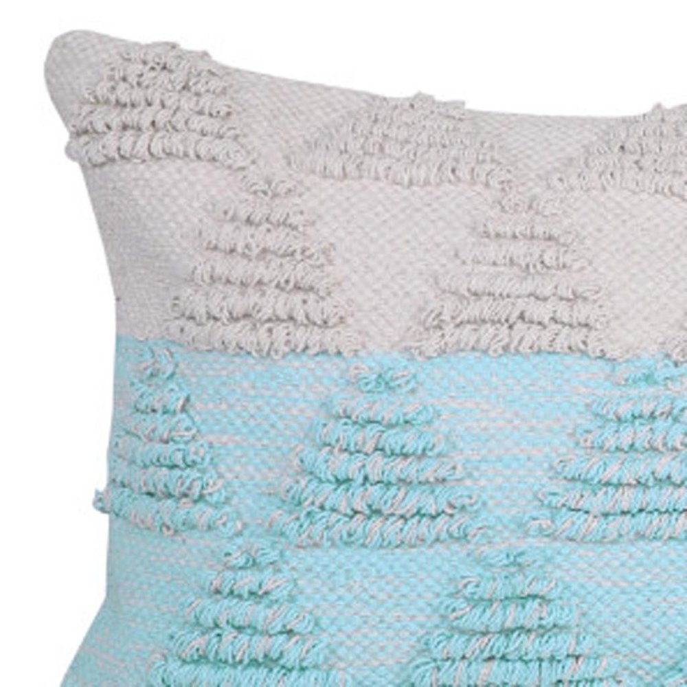 14" X 36" Blue And White Lumbar Geometric Cotton Throw Pillow Cover with Texture