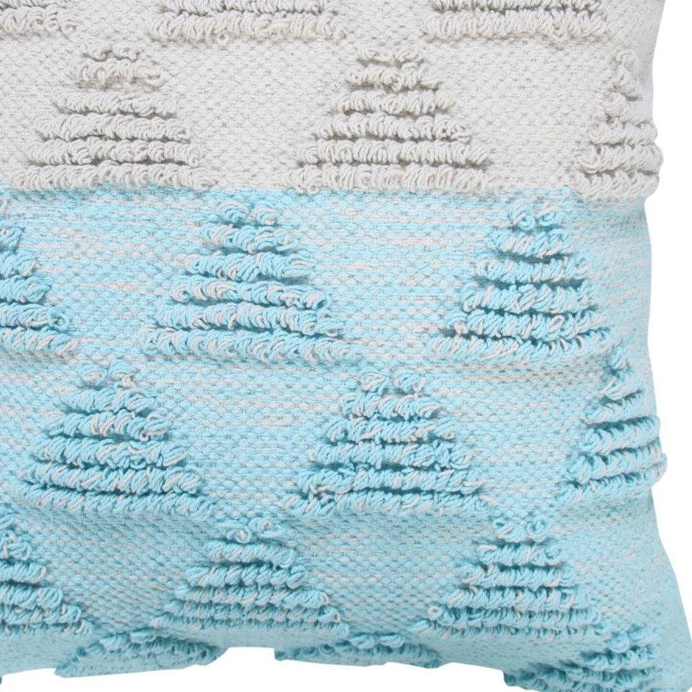 20" Blue And White Geometric Cotton Throw Pillow Cover with Texture