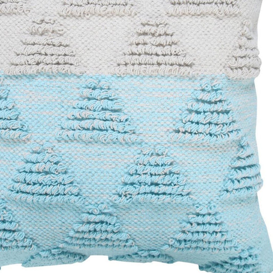 20" Blue And White Geometric Cotton Throw Pillow Cover with Texture