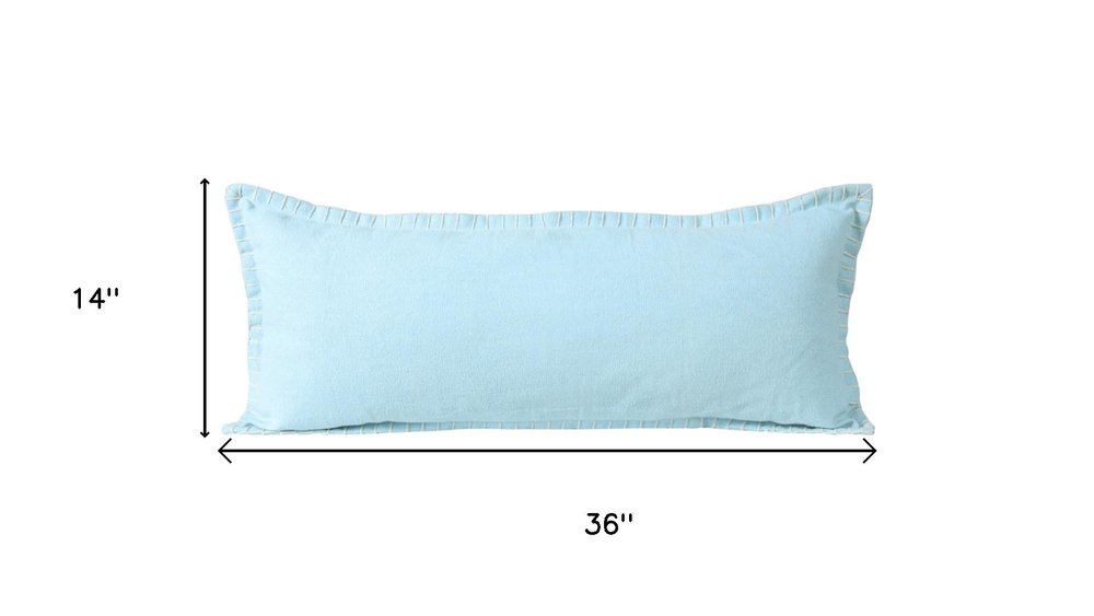 14" X 36" Blue Lumbar Cotton Throw Pillow Cover