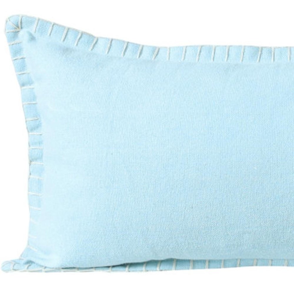 14" X 36" Blue Lumbar Cotton Throw Pillow Cover