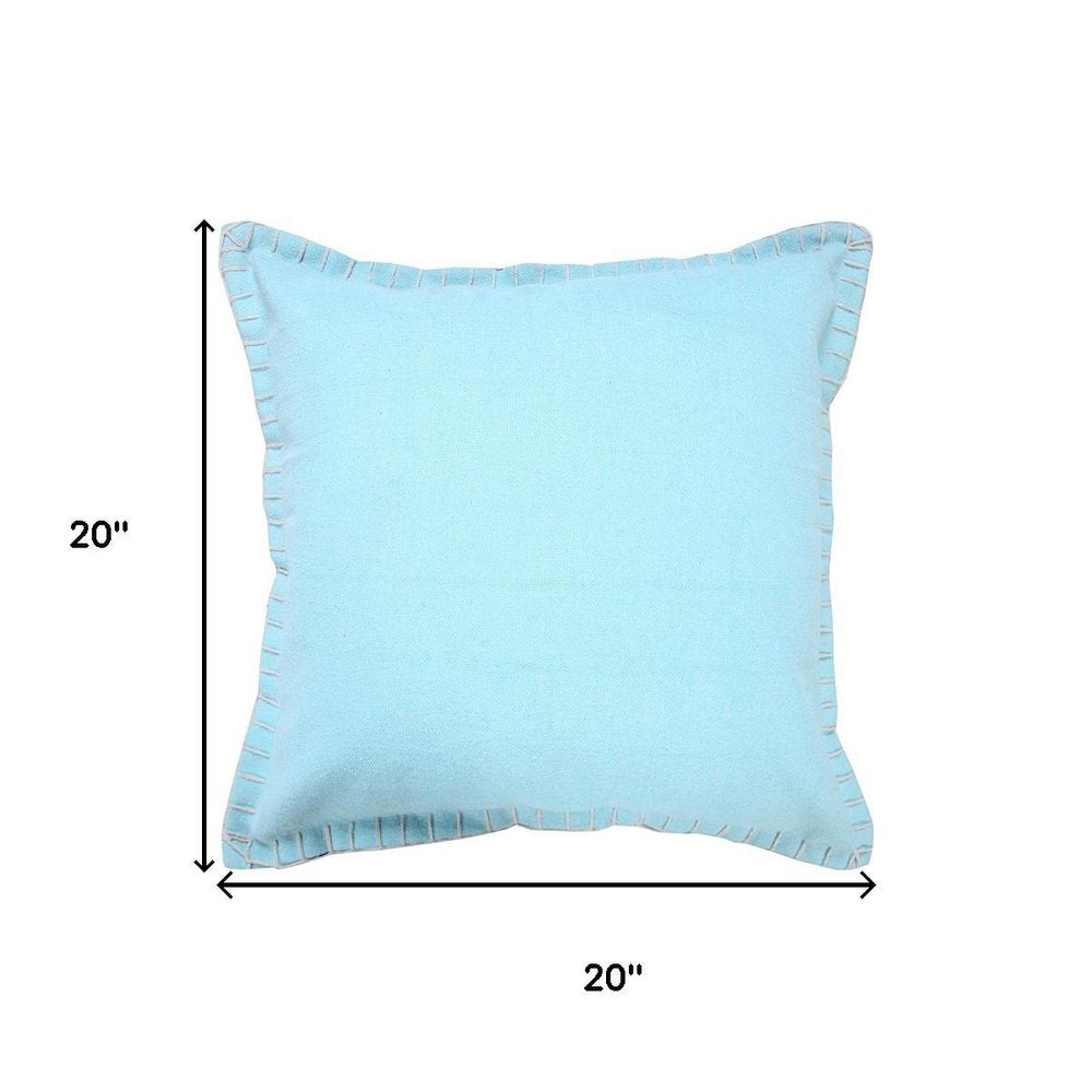 20" Blue Cotton Throw Pillow Cover