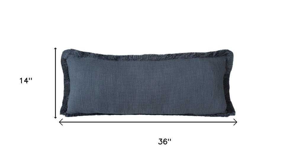 14" X 36" Blue Lumbar Cotton Throw Pillow Cover