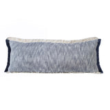 14" X 36" Blue And Beige Lumbar Cotton Throw Pillow Cover