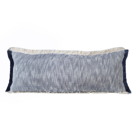 14" X 36" Blue And Beige Lumbar Cotton Throw Pillow Cover