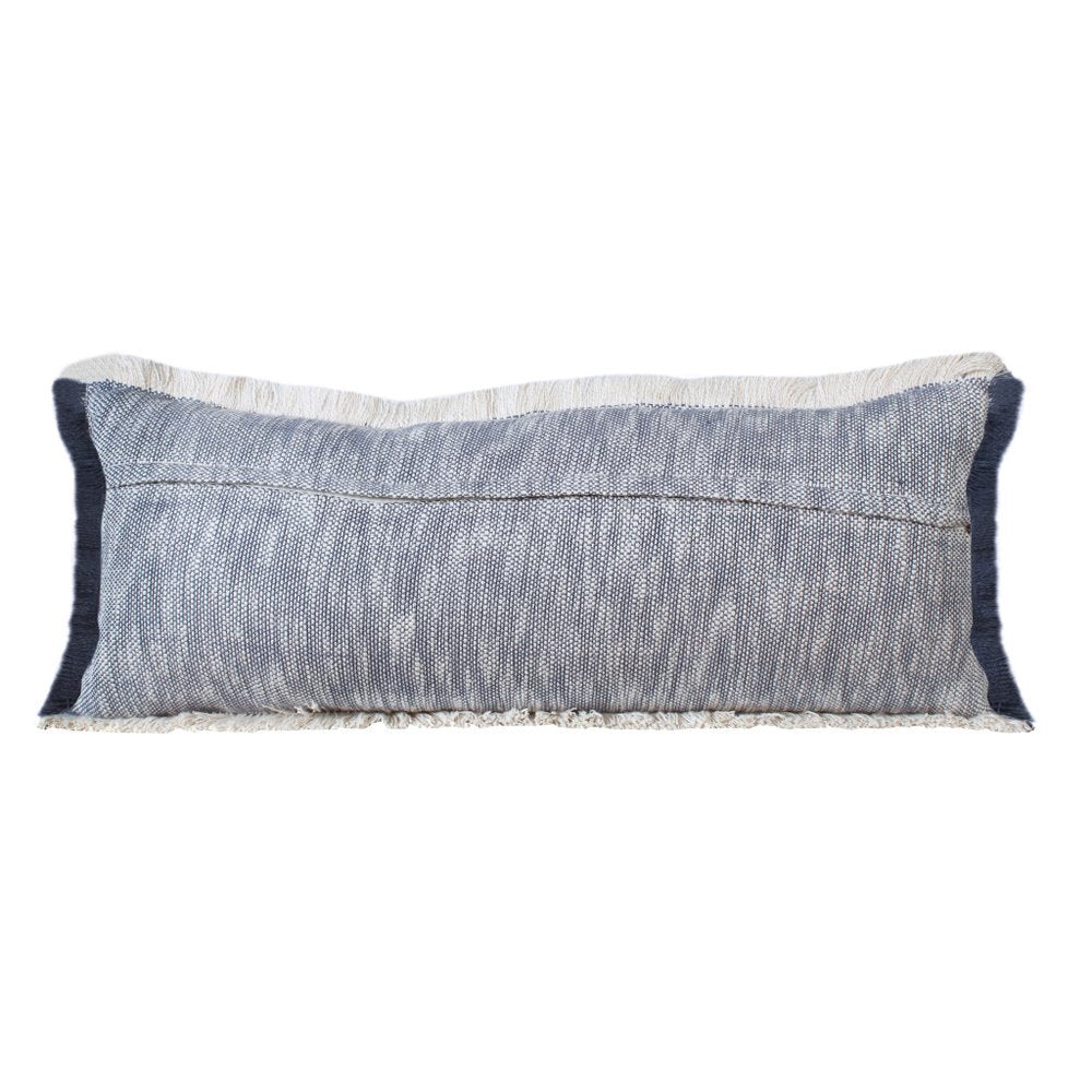 14" X 36" Blue And Beige Lumbar Cotton Throw Pillow Cover