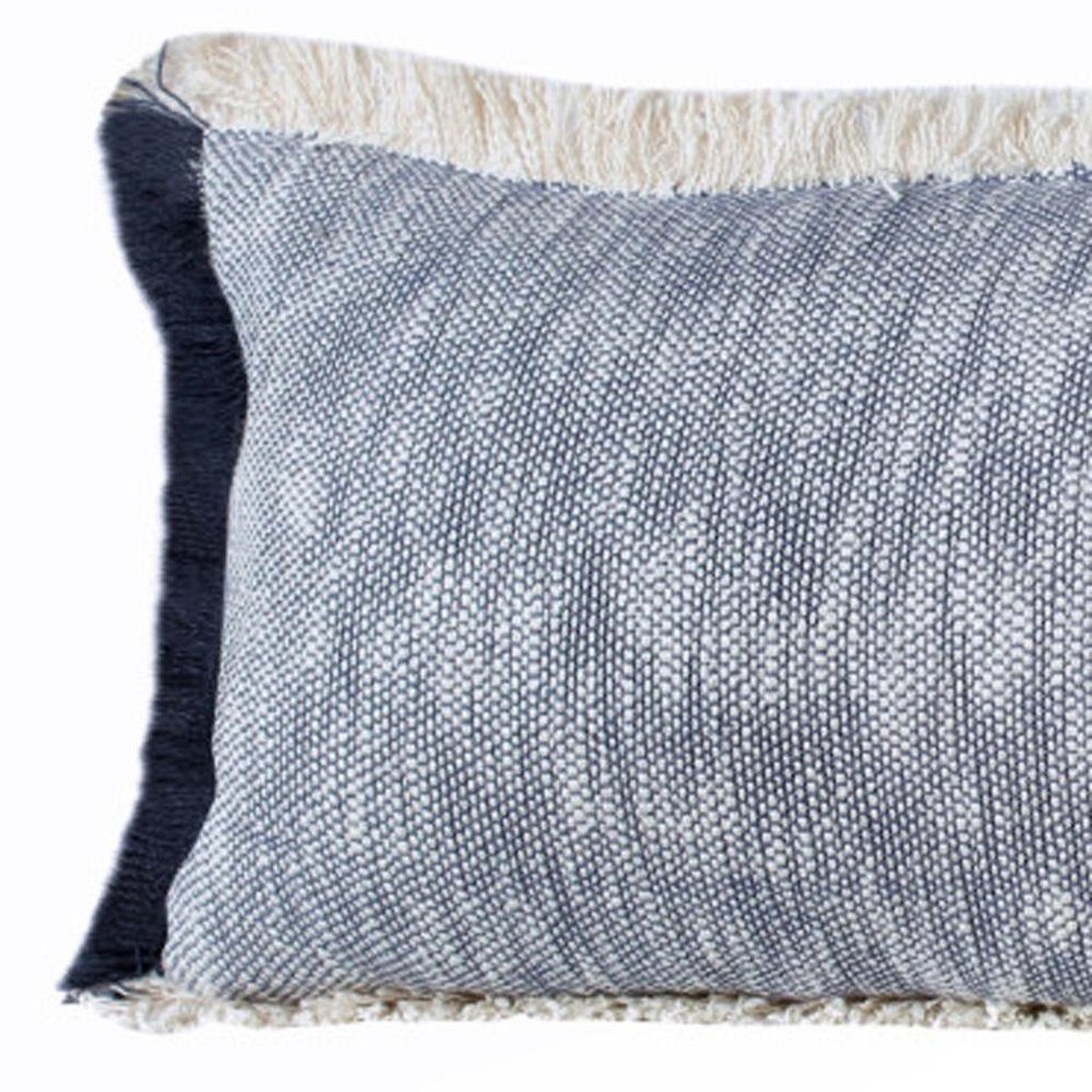 14" X 36" Blue And Beige Lumbar Cotton Throw Pillow Cover