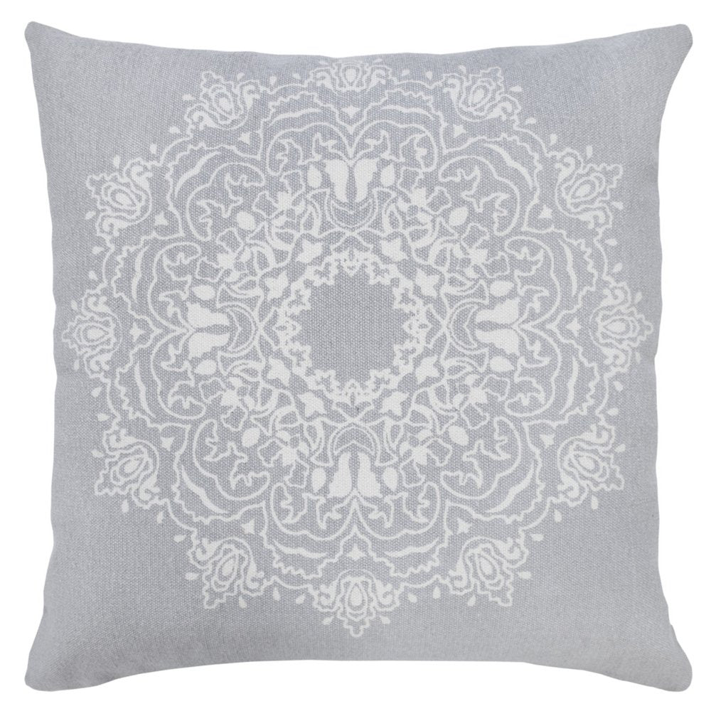 20" Gray And White Medallion Cotton Throw Pillow Cover