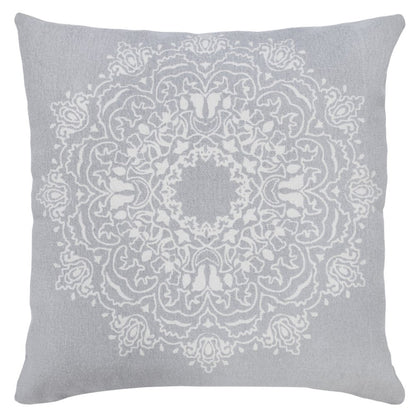 20" Gray And White Medallion Cotton Throw Pillow Cover