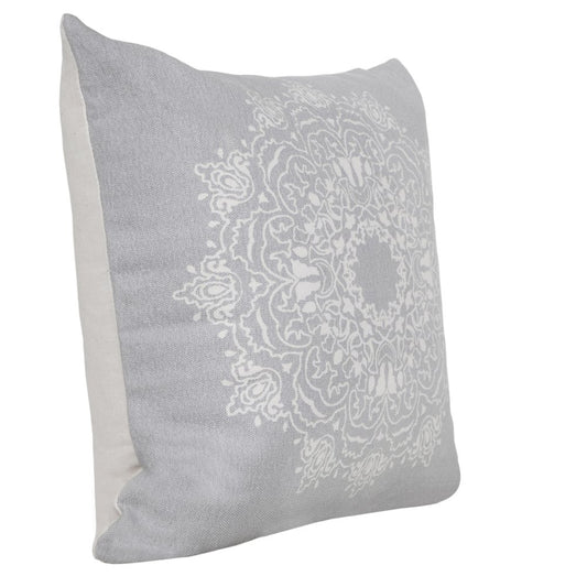 20" Gray And White Medallion Cotton Throw Pillow Cover